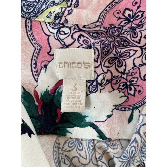 Chico's 3 Floral Pink Button Down Short Sleeve Shirts Rayon Soft Modal XL LOT - Picture 8 of 16